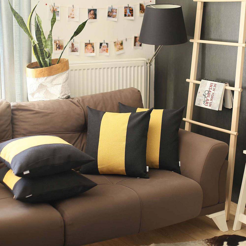 Black and Yellow Boho-Chic Polyester 18" Euro Pillow Cover Set