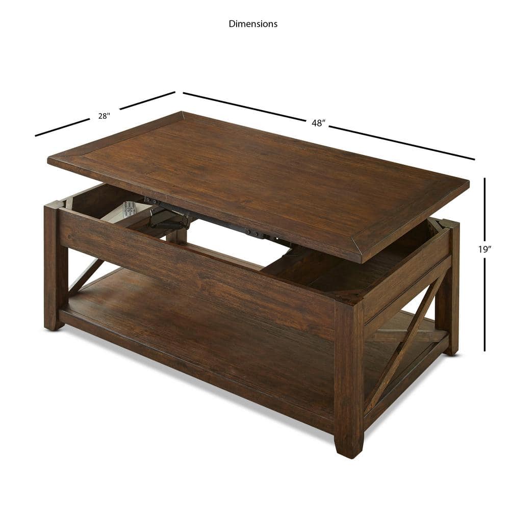 Rustic Mocha Oak Rectangular Lift-Top Coffee Table with Storage