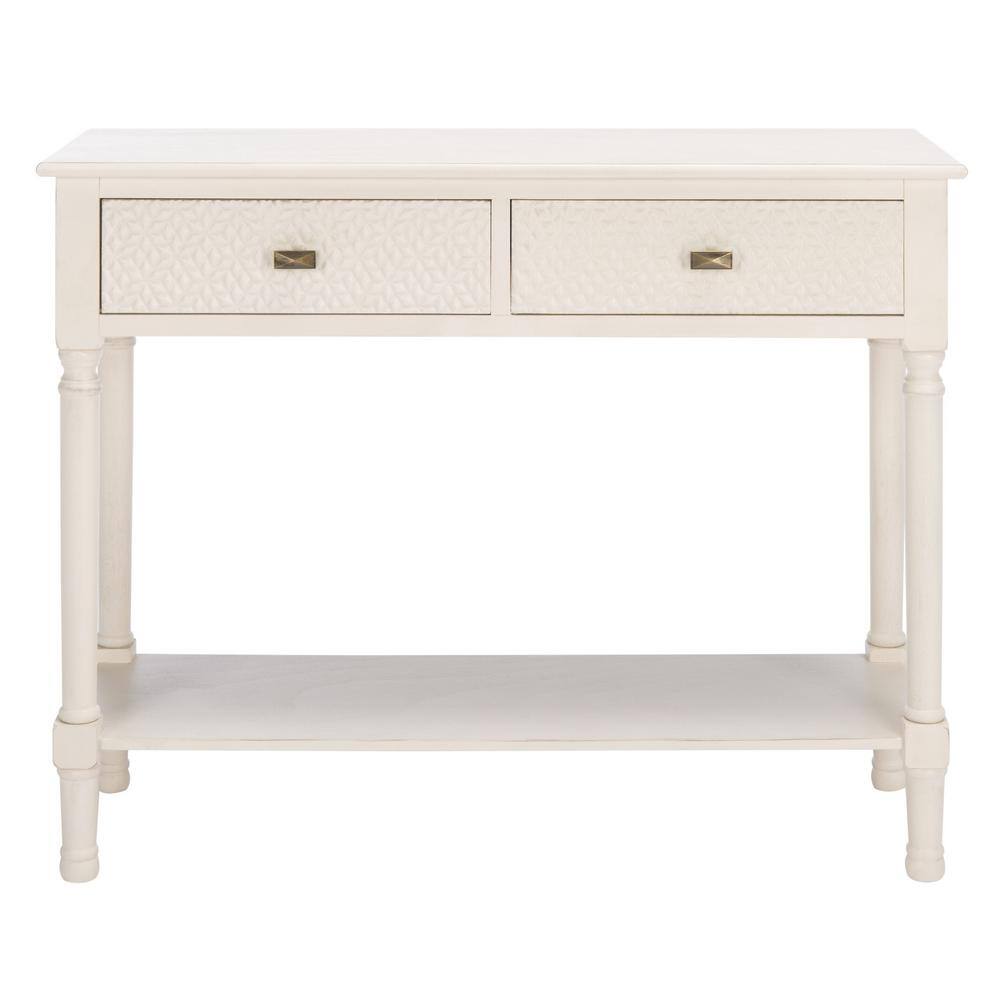 Distressed White 40" Modern Console Table with 2 Drawers