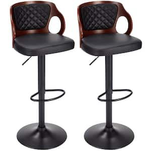 Modern Bar Stools Set of 2 Barstools Height Adjustable Counter Stools Swivel PU Leather Hydraulic Dining Chairs Black