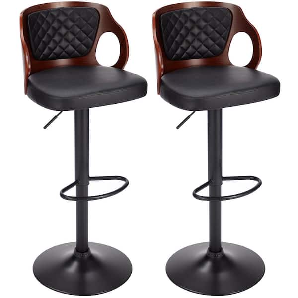 VECELO Modern Bar Stools Set of 2 Barstools Height Adjustable Counter Stools Swivel PU Leather Hydraulic Dining Chairs Black