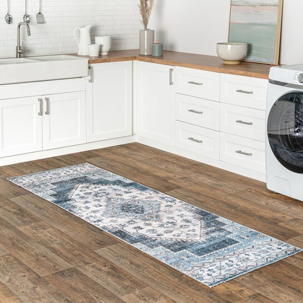 Dania Machine Washable Navy 2 ft. x 6 ft. Persian Runner Rug