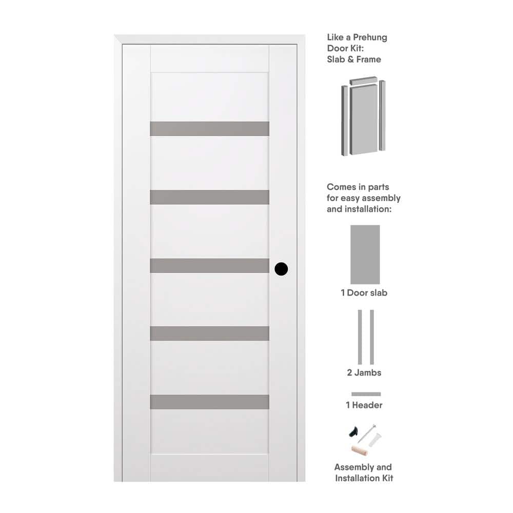 Leora 24 in. x 96 in. Left Hand 7 Lite Frosted Glass Snow White Composite Wood Single Prehung Interior Door price history on PriceWatchPro