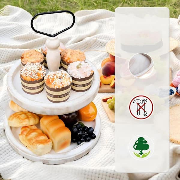 White Wood 16 in. Round Durable Decorative Tray HD9FJDJF92 - The