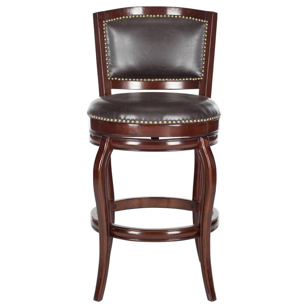 Transitional Sierra Brown Swivel Bar Stool with Bronze Nailhead Trim