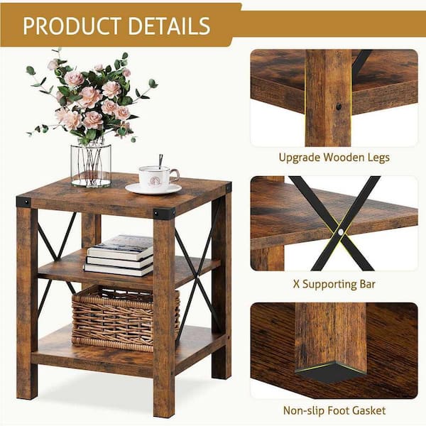 AndMakers 18.11 in. Vintage Rectangular Wood End Table with 2-Tier 