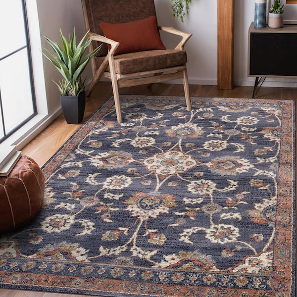 Amer Rugs Jordan 9 x 12 Navy Blue Floral Pattern Area Rug for High Traffic Living Room Dining Room Bedroom