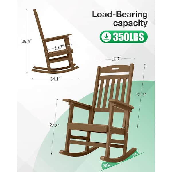 Teak Classic Plastic Patio Outdoor Rocking Chair (2-Pack)