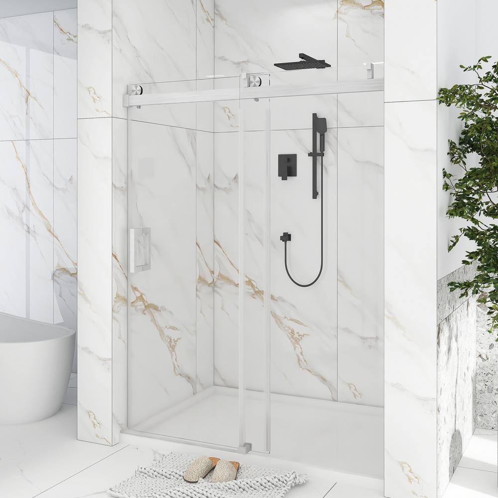 60" x 76" Frameless Sliding Shower Door in Brushed Nickel