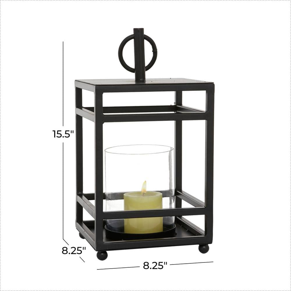 Contemporary Matte Black Metal & Glass Tabletop Lantern