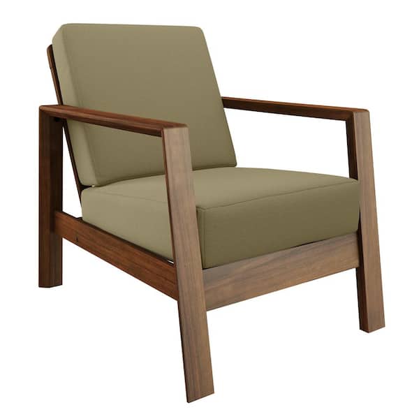 Handy Living Behnken Barley Tan Linen-Like Fabric Mid-Century Modern Arm Chair with Cherry Finished Wood Frame