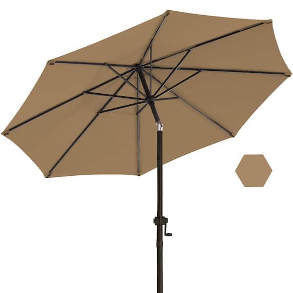 11 ft. Market Patio Umbrella with Push Button Tilt and Crank in Tan