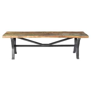 66 in. Brown And Black Distressed Solid Wood Dining Bench