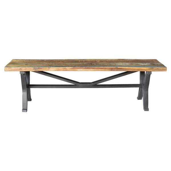 HomeRoots 66 in. Brown And Black Distressed Solid Wood Dining Bench