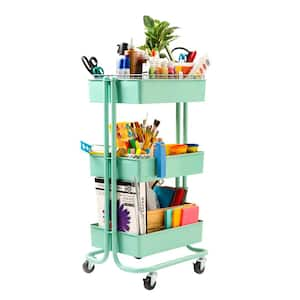 3-Tier Rolling Steel Storage Bin Utility Kitchen Cart with Wheels in Green