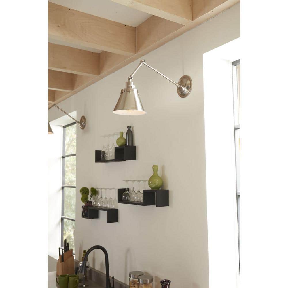 Brushed Nickel Swing Arm Wall Light with Seeded Glass Shade