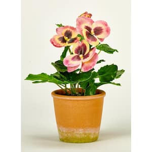 10 in. Artificial Pink Pansy and Leaves in 4 in. Pot
