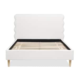 Stockholm Antique White Polyester Frame Queen Platform Bed with Modern Wavy Headboard