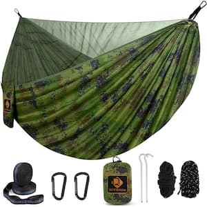 9.5 ft. Camping Portable Lightweight Nylon Parachute Hammocks with Mosquito Net and 10 ft. Tree Straps in Camouflage