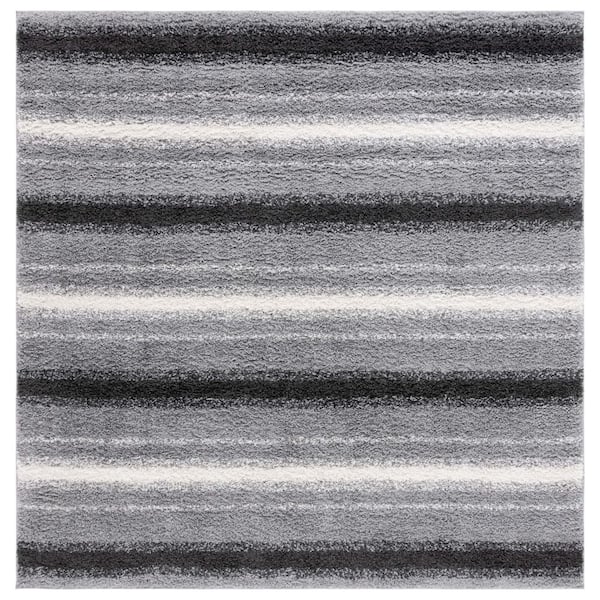 SAFAVIEH Border and Stripe Shag 7 ft. x 7 ft. Gray/Black Faded Striped square Area Rug