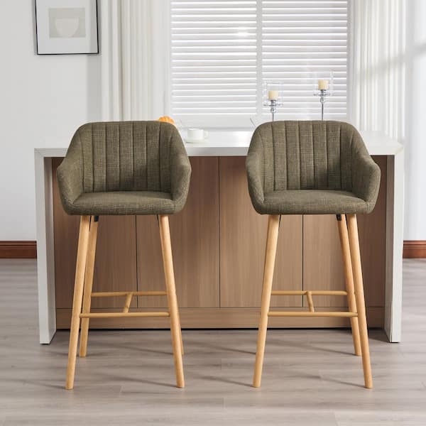 Kayla Modern 40.94 in. H Green Wood Upholstered Bar Stool with Fabric Seat, Back, Arms and Footrest, Set of 2