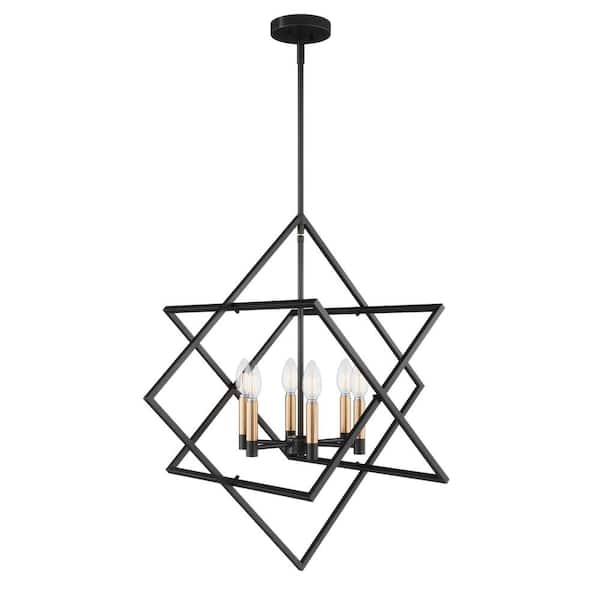 aiwen 27.83 in. 6-Light Vintage Black Lantern Chandelier Candle-Style Adjustable Ceiling Hanging Light