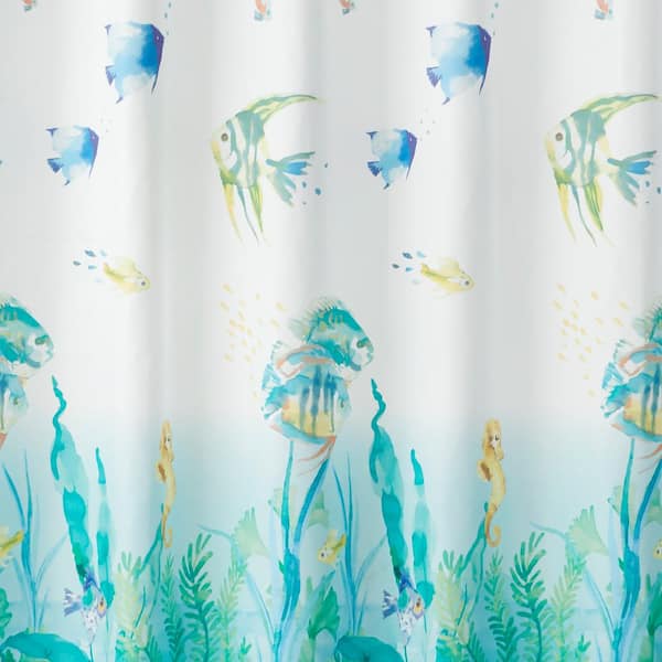 Fish Shower Curtain 72x72 Ocean Geometric Blue Fish Shower Curtain  Polyester Fabric Bathroom Decor, with Hooks 