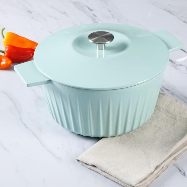 5 qt. Blue Round Enamel Cast Iron Dutch Oven with Lid