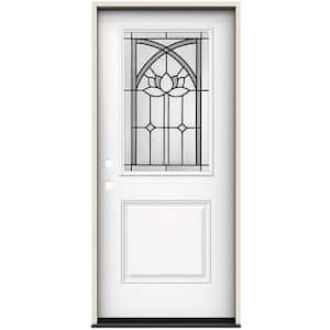 36 in. x 80 in. Right-Hand/Inswing 1/2 Lite Ardsley Decorative Glass Modern White Fiberglass Prehung Front Door