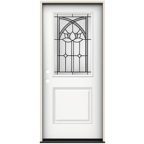 JELD-WEN 36 in. x 80 in. Right-Hand/Inswing 1/2 Lite Ardsley Decorative Glass Modern White Fiberglass Prehung Front Door