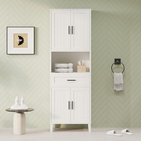 White 70.9 in. H Tall Bathroom Cabinet, Linen Cabinet with 2 Adjustable Shelves, a Drawer and 4 Soft-Close Doors