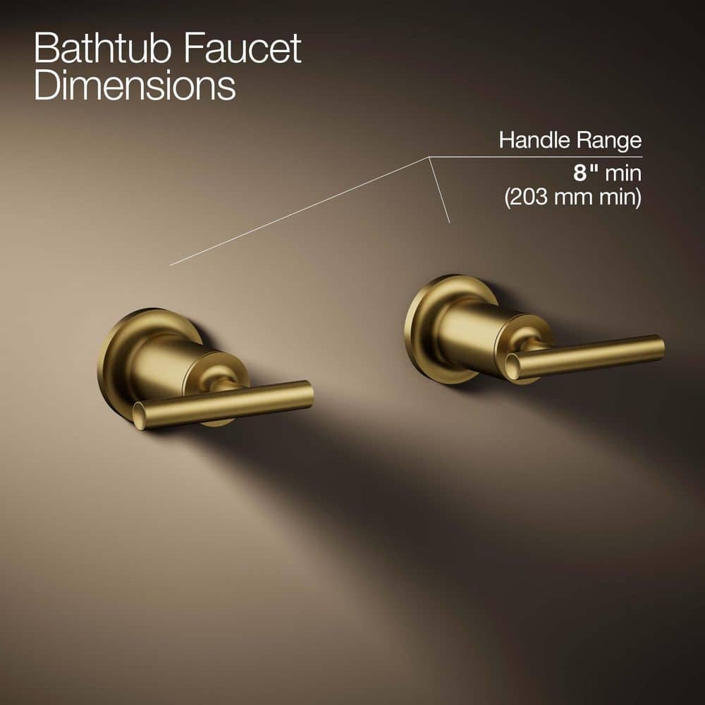 Elegant Vibrant Brushed Moderne Brass Wall-Mount Tub Faucet Lever Handles