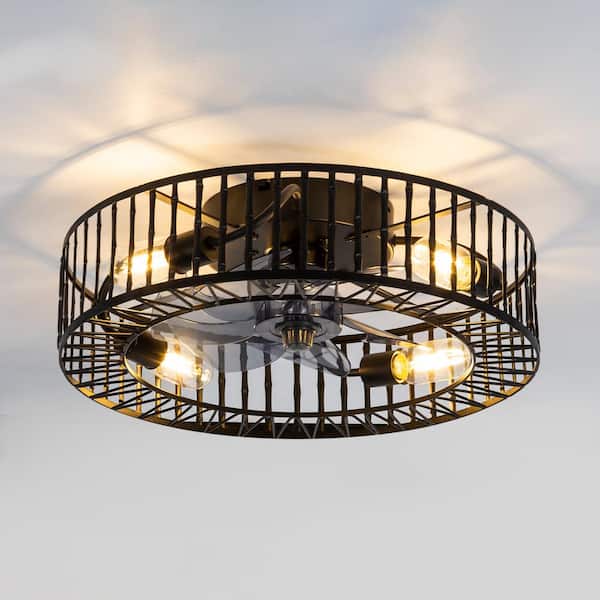 Breezary 18 in. Indoor Black Enclosed Flush Mount Ceiling Fan with Light Kit and Remote Control Included