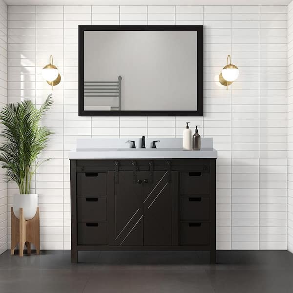 Lexora Marsyas 48 in W x 22 in D Brown Bath Vanity without Top and 44 in Mirror