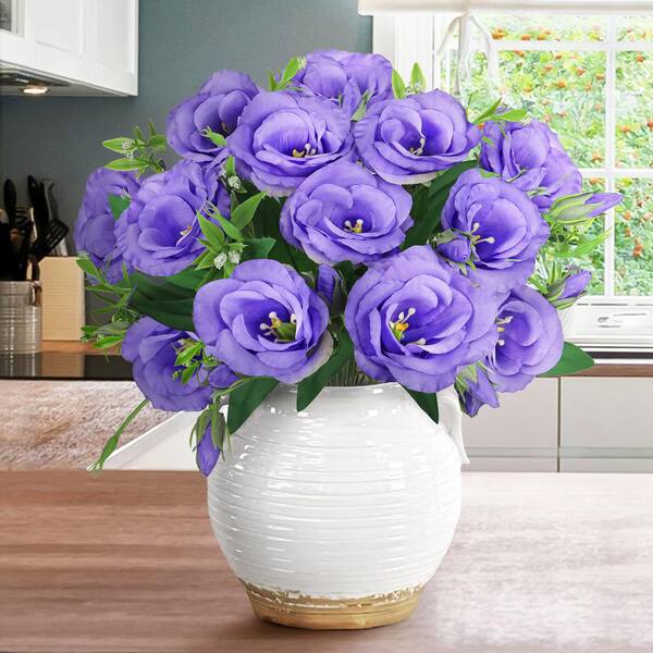 19 in. Purple Artificial Lisianthus Prairie Flower Stem Bush Bouquet (Set of 2)