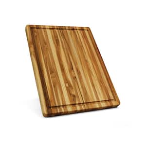 18 in. W x 14 in. D x 1 in. H Rectangular Teak Wood Edge Grain Cutting Board with Juice Groove