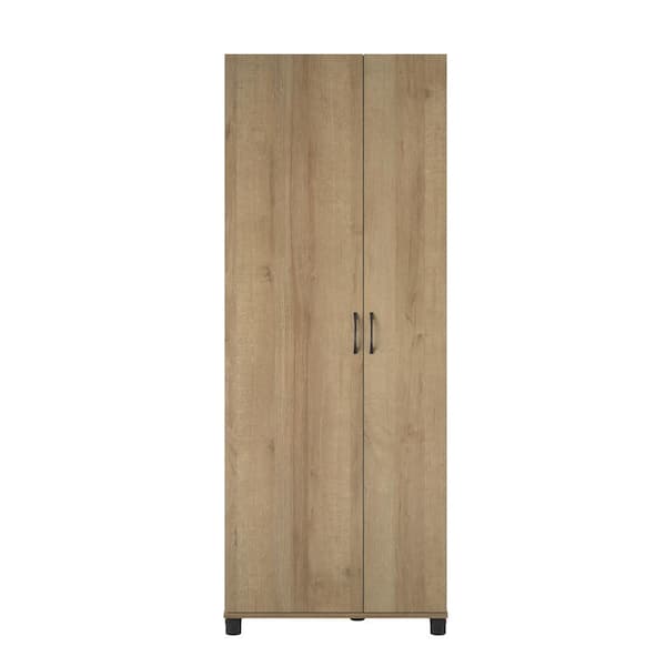 SystemBuild Lonn 28.62 in. W x 74.26 in. H x 15.4 in. D 7-Shelf Freestanding Asymmetrical Cabinet in Natural