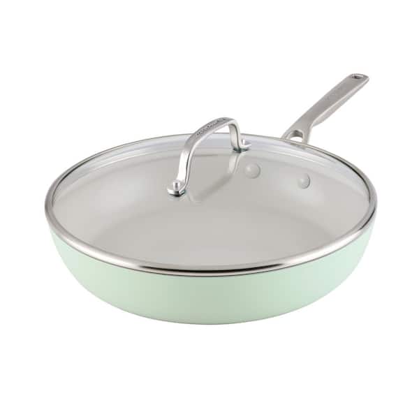 Hard-Anodized Ceramic Induction 12.25 in. Aluminum Nonstick Skillet / Frying Pan in Pistachio with Lid