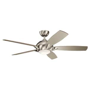 Geno 54 in. Integrated LED Indoor Brushed Stainless Steel Downrod Mount Ceiling Fan with Light Kit and Remote Control