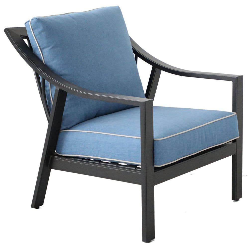 Mondawe Dark Black Frame Aluminum Outdoor Lounge Club Chair with Blue