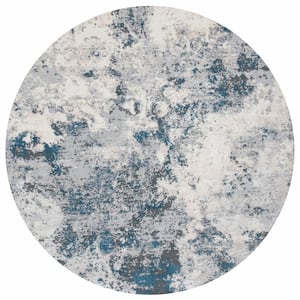 Lagoon Gray/Turquoise 7 ft. x 7 ft. Geometric Distressed Round Area Rug