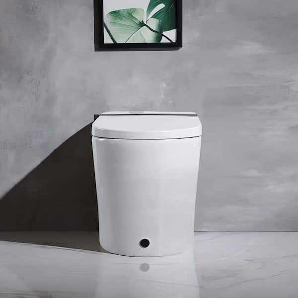 Elongated Bidet Toilet 1.28 GPF in White with LED Display, Auto Open/Close, Revolving lamp, Warm Water, Foot Sensor