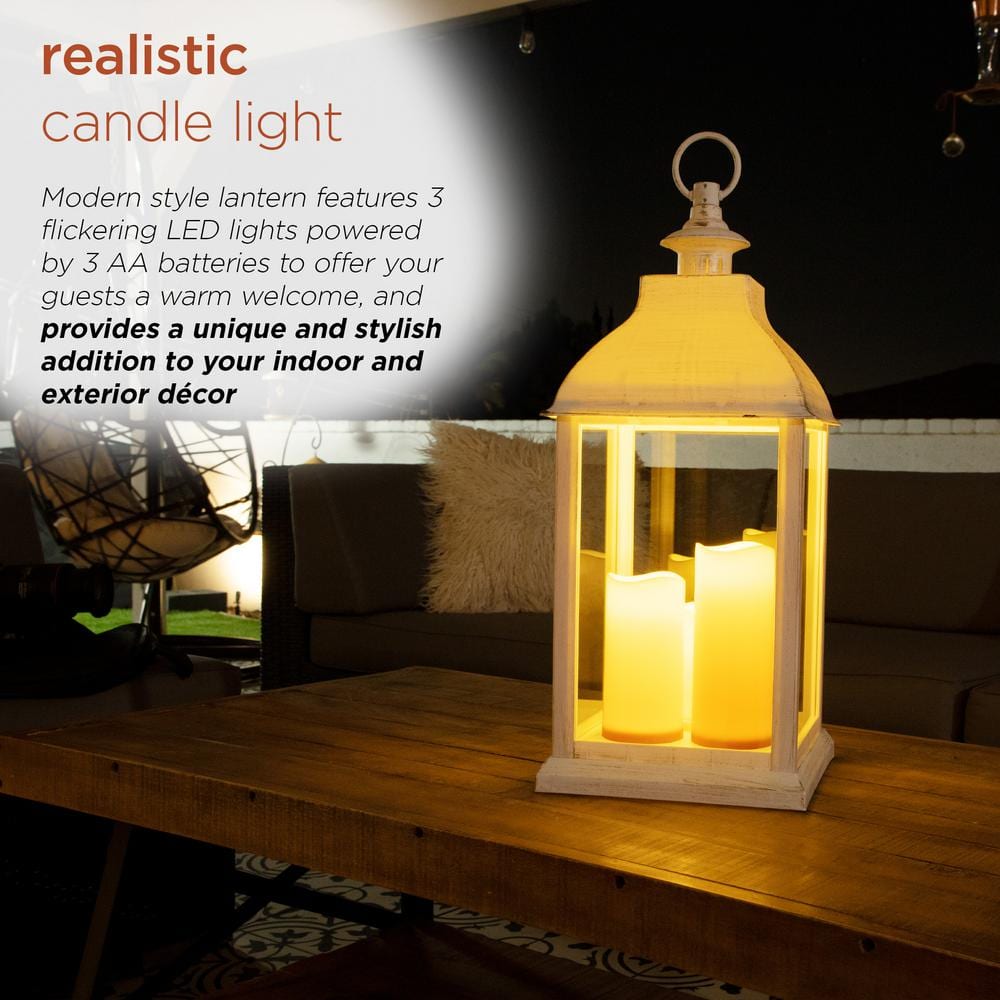 22" White Plastic LED Flameless Candle Lantern
