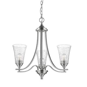 3-Lights 23 in. Satin Nickel Chandelier