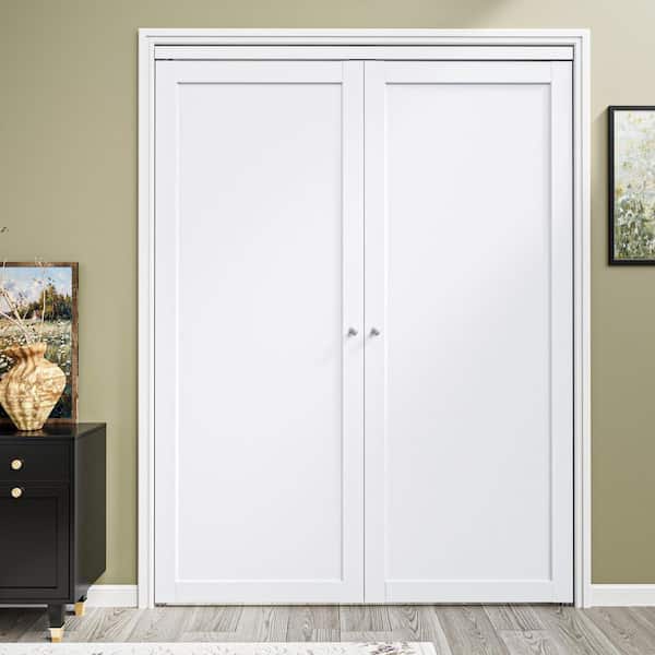 60 in. x 80 in. Solid Core Composite MDF Bi-fold Door + French Style Pivot Hardware (1-Lite White Finish)