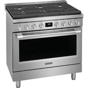 36 in. 6 Burner Slide-In Dual Fuel Range in Stainless Steel with Dual Fan Convection