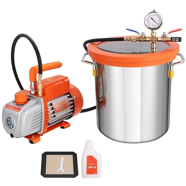 SKYSHALO 5 Gal. Vacuum Chamber and 3.5 CFM Pump Kit Tempered Glass Lid Vacuum Degassing Chamber Kit Single Stage Vacuum Pump