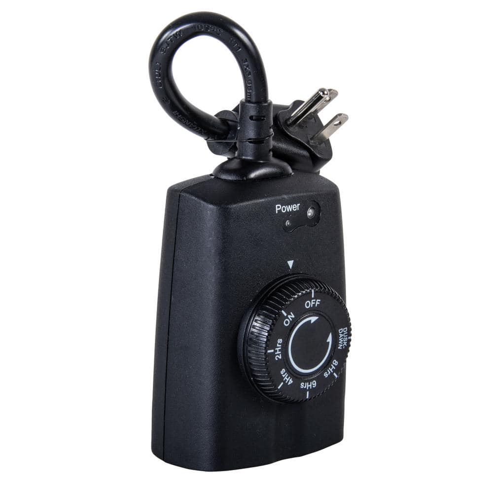Black Outdoor Digital Plug-In Timer with Photocell Control