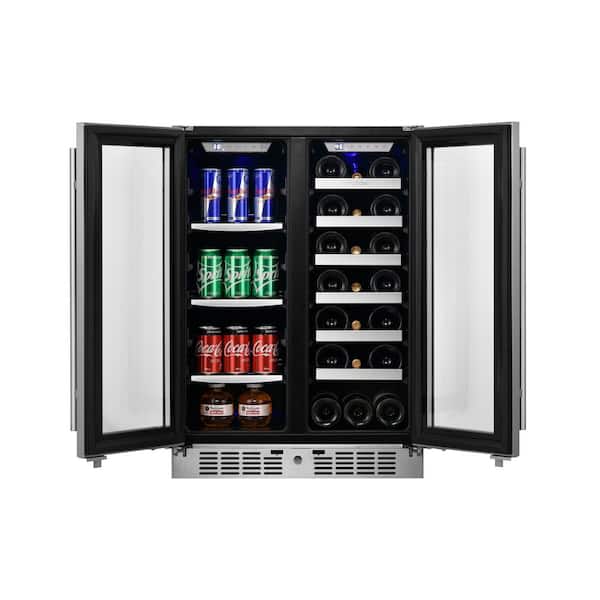 Signature 24 in. 64-Can and 20-Bottle French Door Stainless Steel Dual Zone Built-In Beverage and Wine Cooler