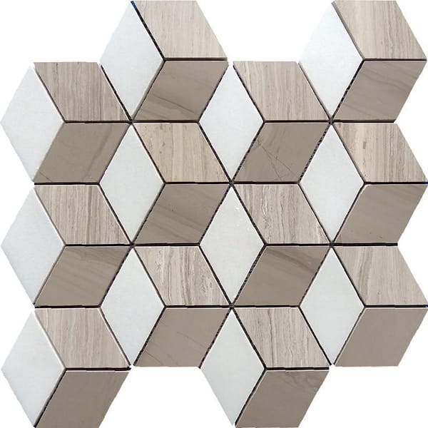 その他 APOLLO MARBLE COLOR Apollo Tile White and Beige 4 in. x 5 in. Cube Polished